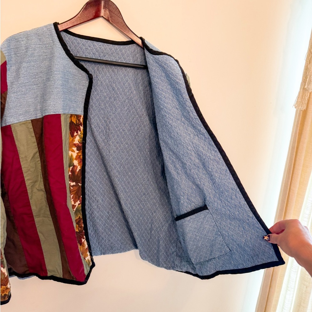 Reversible Patchwork Quilted Jacket Fall Colors +… - image 4